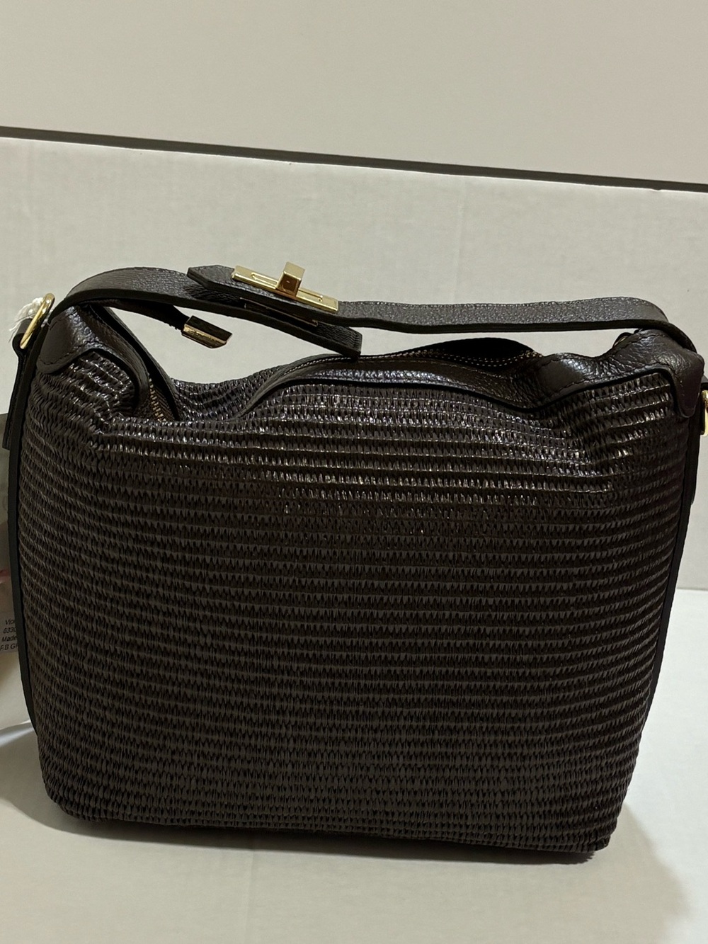 Woven Shoulder Bag in Dark Brown with Gold Hardware